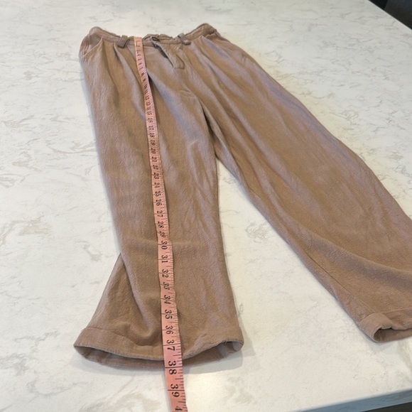 MABLE Women's Wide Leg Linen Blend Tan Pants Cuffed Pleated Medium - Picture 8 of 16